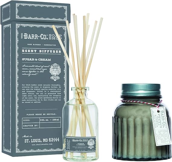 Apothecary Jar Candle 20oz & 8oz Diffuser Kit - Sugar & Cream Bundle