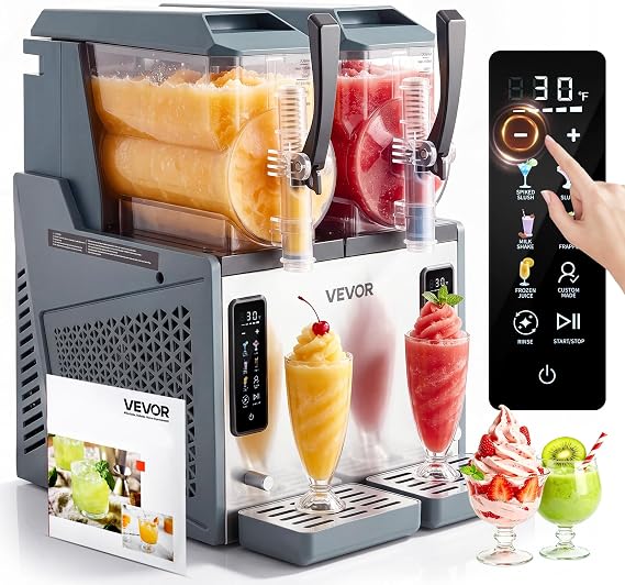 VEVOR Slushie Machine, 4L/135oz x 2 Tank Slushy Machine for Home, No Ice Needed Frozen Drink Maker, Margarita Maker with Self-Cleaning, for Frozen Margaritas, Frappes, Milkshake & More