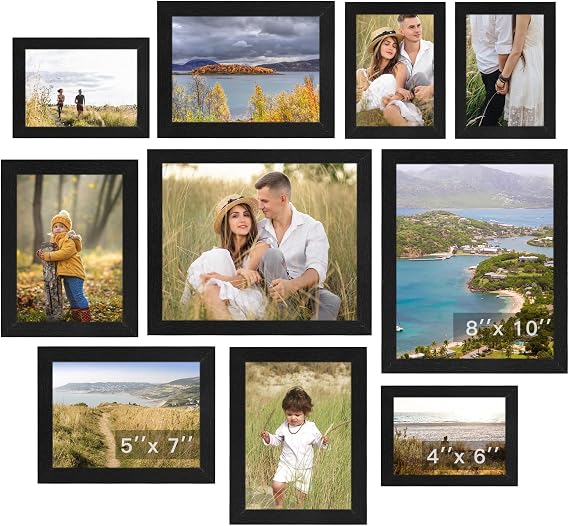 Black Picture Frames Collage Wall Decor 10 Pack, Gallery Wall Frame Set for Wall Mounting or Tabletop Display, Multi Sizes Including 8x10, 5x7, 4x6 Family Photo Frames