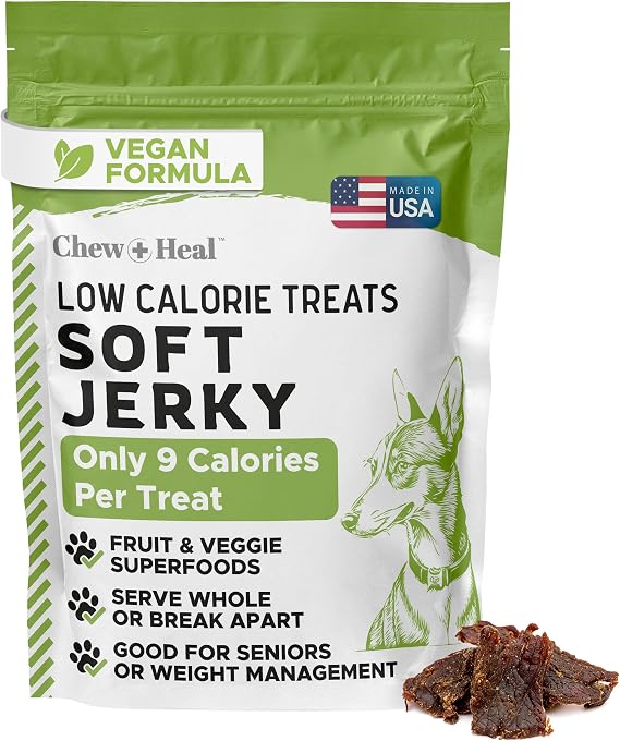 Low Calorie Dog Jerky Treats, 5 oz - Vegan Plant Based Natural Dog Treats