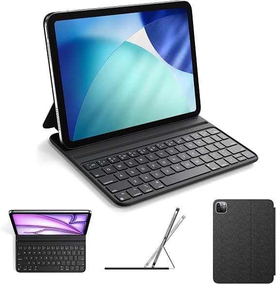 HOU Slim Bluetooth Keyboard Case for iPad Air 11 inch M4/M3/M2(2026/2025/2024), Air 5th/4th, Pro 11" (1st/2nd/3rd/4th Generation), Smart Folio, Magnetic Stand (2 Angles), Synthetic Leather,Black