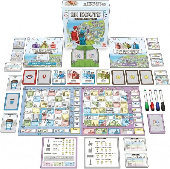 CrowD Games | En Route: A Stroll & Write Game | Flip and Write | Tourism | Route Building | for Adults and Families| Solo Mode Included | 1-4 Players | Ages 14 and up | Average Playtime 30 min