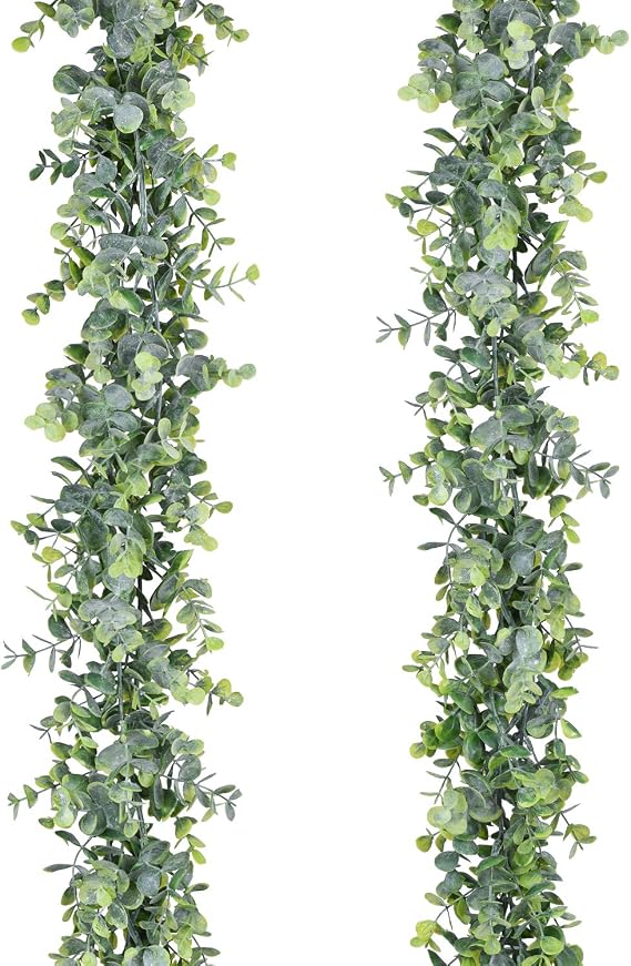 Lvydec 2 Pack Artificial Eucalyptus Garland, Fake Eucalyptus Greenery Garland Wedding Backdrop Arch Wall Decor, 5.5 Feet/Strand Fake Hanging Plant for Table Festival Party Decoration