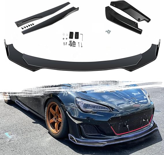 x xotic tech Front Bumper Lip Spoiler + Side Skirt Splitter + Rear Bumper Lip Wrap Splitter Canard,Compatible with Subaru BRZ Impreza WRX STI (Black)