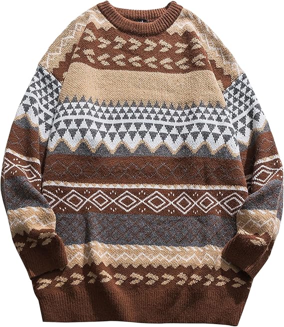 Men's Vintage Oversized Striped Knit Sweater Autumn Winter Pullover Sweatshirt Casual Jumper Pullovers Tops