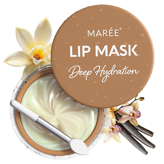 MAREE Lip Mask Overnight - Vanilla Lip Moisturizer For Very Dry Lips - Hydrating Lip Butter with Collagen, Shea Butter & Jojoba Oil - Day & Night Lip Treatment Sleeping Mask - Hidratante de Labios