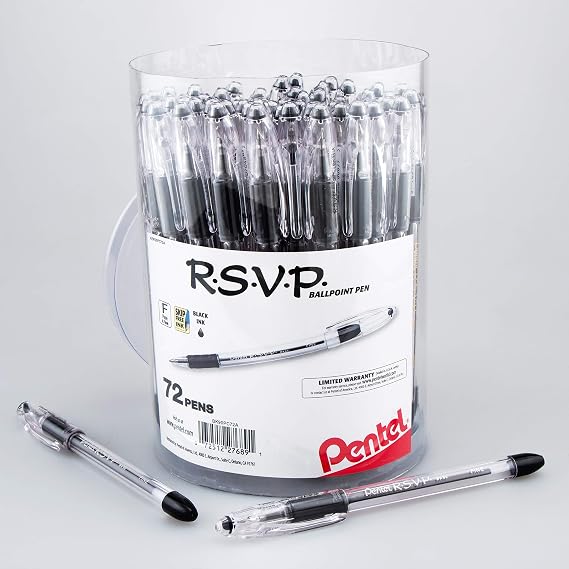 Pentel RSVP Ballpoint Pen, Fine Line, (0.7mm), Black Ink, 72 Pack Canister (BK90PC72A)