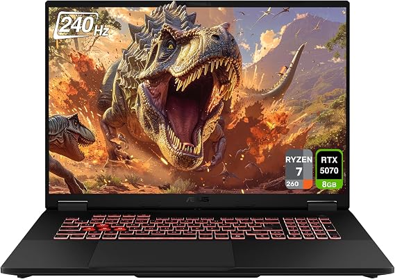 ASUS TUF A18 Gaming Laptop, AMD Ryzen 7-260, 16 GB DDR5 RAM, 1 TB PCle SSD, 18" 2.5K (2560x1600) 240Hz Display, Nvidia G-Force RTX 5070, RGB Backlit Chiclet Keyboard, W11 Home, Jaeger Gray