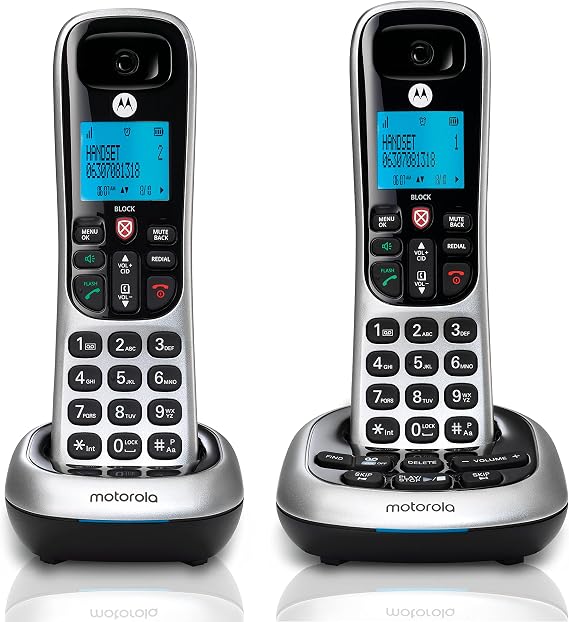 Motorola CD4012 DECT 6.0 Cordless Phone with Answering Machine and Call Block, Silver/Black, 2 Handsets