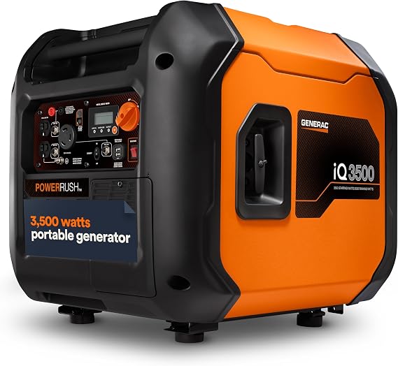 Generac 3,500-Watt Gas Powered Portable Inverter Generator - Electric Start - Lightweight Enclosure - Ultra-Quiet Operation - Produces Clean, Stable Power - Great for Home Backup, Camping, and RV Use