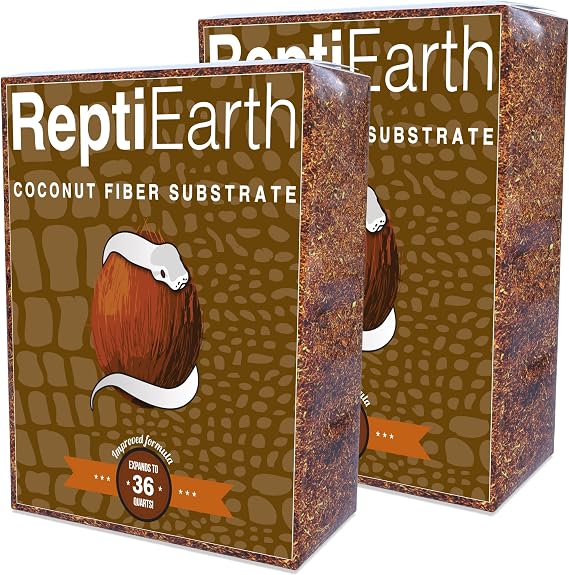 ReptiEarth Reptile Bedding, Fluffy Coconut Fiber Substrate 36 Quart Organic Coco Ready to Use for Bioactive Snake Terrarium, Lizard Tanks with Plants, for Frog, Tarantula or Hermit Crab Habitat (2 Pk)
