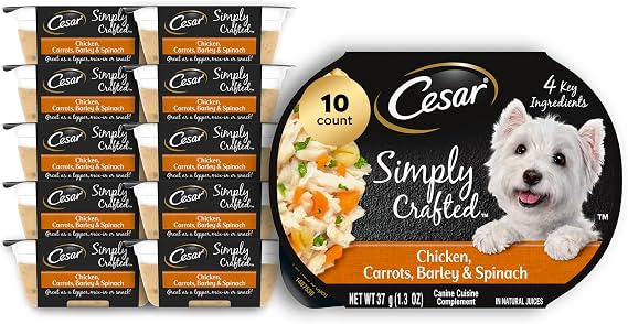 Cesar Simply Crafted Dog Food Toppers, Chicken & Spinach, 1.3 oz, 10 Count