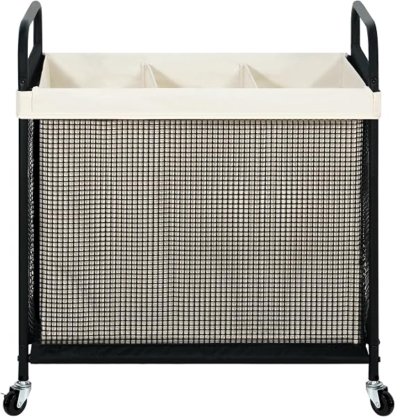 STO STO Laundry Hamper 3 Section, 120L Rolling Laundry Sorter Cart with Removable and Washable Liner Bag, Clothes Hamper with Wheels and Metal Handle for Laundry Room and Bedroom