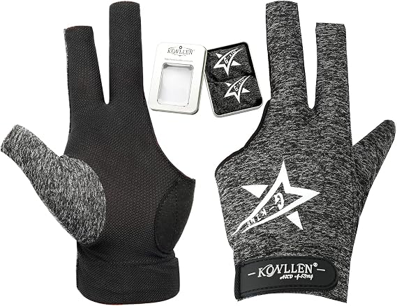 KONLLEN Breathable Billiards Gloves, Left/Right Hand | Three-finger design, mesh palm, adjustable wrist strap, secure grip for pool and snooker
