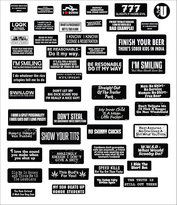 1 Set XXL (49pcs) Funny Construction Helmet Stickers Rude Quotes Toolbox Decals for Hard Hat, Motorcycle, Laptop Waterproof Vinyl for Mechanics, OSHA, Electricians, Union, Military