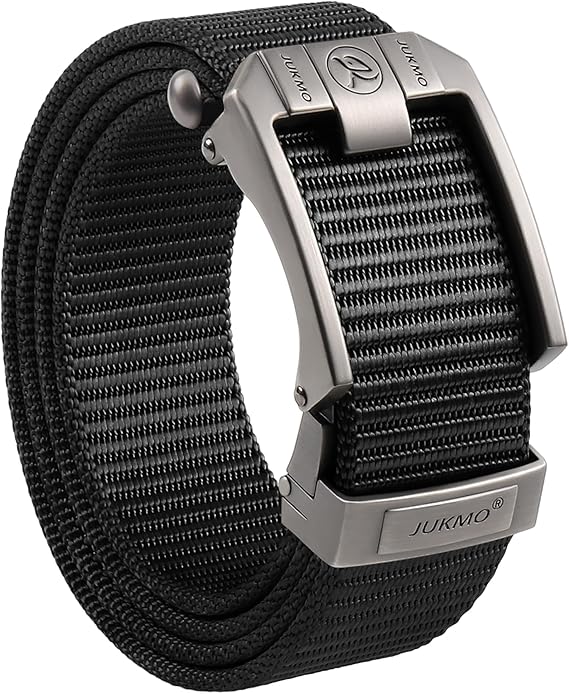 JUKMO Men's Ratchet Belt, Nylon Web with Automatic Slide Buckle in Gift Box