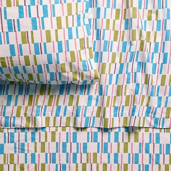 Society6 Syncopate Soft Breathable Percale Cotton Sheet Set, Queen