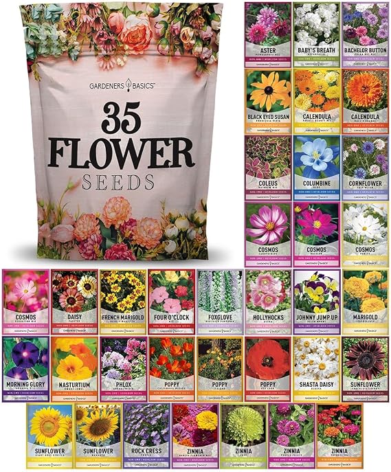 Gardeners Basics 35 Variety Heirloom Flower Seeds for Planting Outdoors