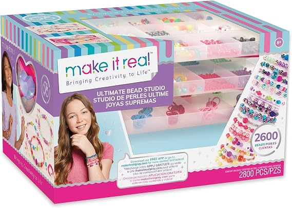 Make It Real Ultimate Bead Studio. DIY Tween Girls Beaded Jewelry Making Kit. Arts and Crafts Kit Guides Kids to Design and Create Beautiful Bracelets, Necklaces, Rings and Headbands