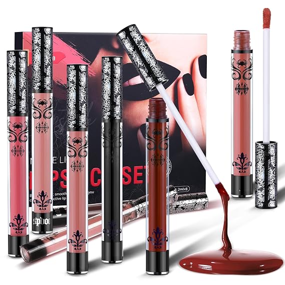 8Pcs Matte Liquid Lipstick Set, Waterproof Long Lasting Non-Stick Cup Labiales Mate, Lip Gloss Sets Lipstick for Women Gift (8 Colors)