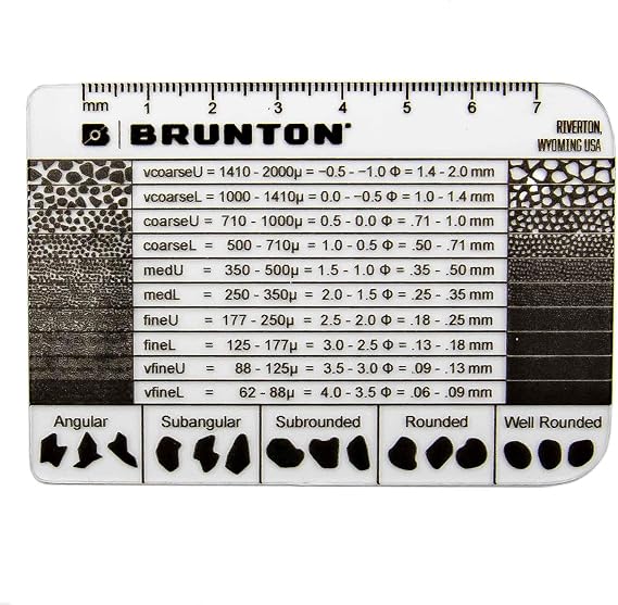 Brunton Grain Size Card Field Reference for Geology & Sediment Classification (10 Grain-Size Classes with Phi Scale, Grain-Shape Guide, mm Ruler, Waterproof/Transparent)