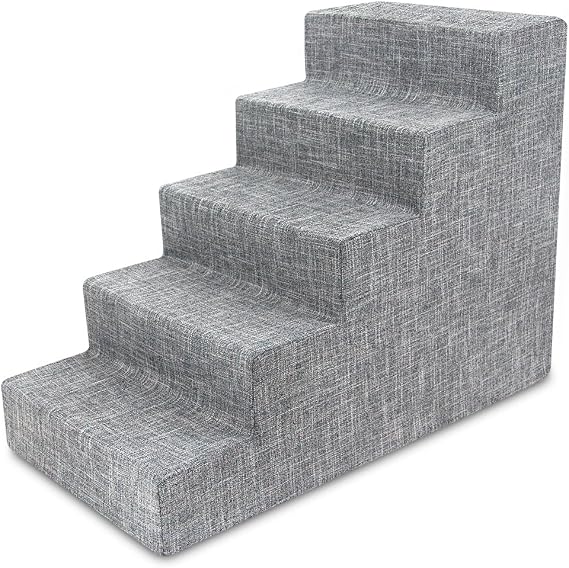 Best Pet Supplies Dog Stairs & Steps - Foam Steps for Small Dogs & Cats, Non-Slip Indoor Balanced Pet Step Support, Dog Ramp, No Assembly, Ash Gray Linen, 5-Step (22.5-inch Height)