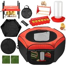 Upgrade Chick Starter Kit, 6-in-1 Chicken Brooder Box for Chicks Includes Pop-Up Chicken Playpen Tent,12 * 12" Heat Brooder Plate, Chicks Feeder, Waterer, Perch & Nesting Pad for Poultry Ducks Quail 