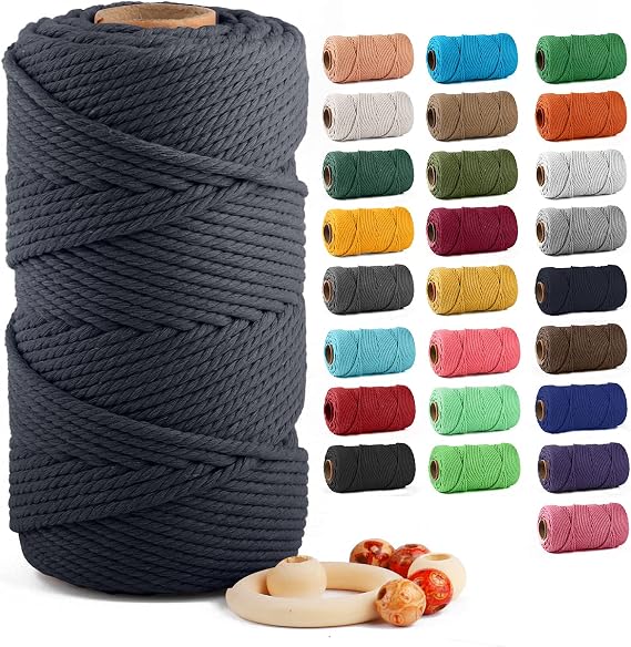 ZUEXT Macrame Cord, Navy, 5mm x 109yds Cotton String Macrame Yarn | 100% Natural Handmade, 4 Strands Twisted Cotton Rope, For Wall Hanging Plant Hangers Gift Wrapping Tapestry DIY Crafts, 100m