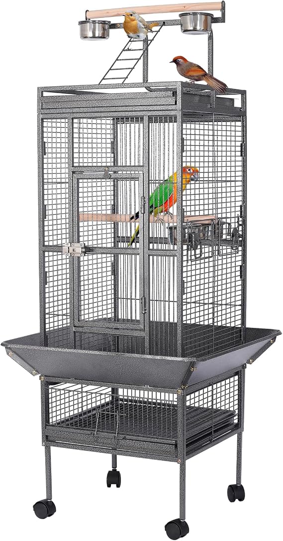 HSM 62 Inch Wrought Iron Large Bird Flight Cage with Rolling Stand | Bird Flight Cage Casters, Slide-out Tray for African Grey Parrot Parakeets Canaries Parrot Cockatiels Lovebirds Conures