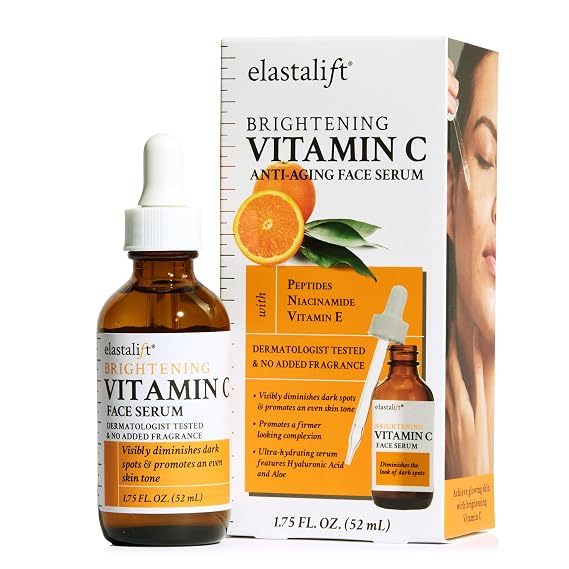 Elastalift Vitamin C Facial Serum For Age Spots, Wrinkles, Expression Lines. Anti-Aging Face Serum W/Vitamin C & Hyaluronic Acid Brightens Skin To Promote Healthier Skin Complexion, 1.75 Fl Oz