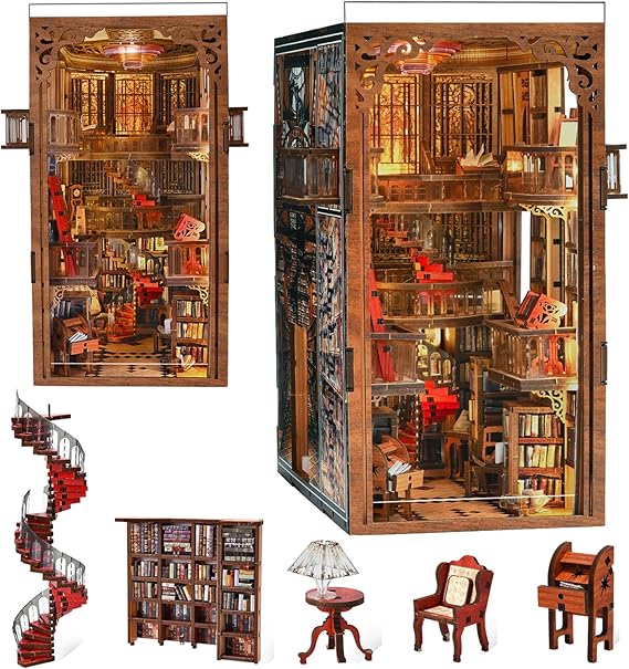 MiniCity Book Nook Kit for Adult, Wooden Miniature House with Dust Cover