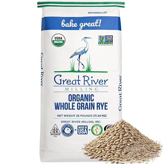 Great River Milling Organic Whole Grain Rye Berries, Non-GMO, 25 lb