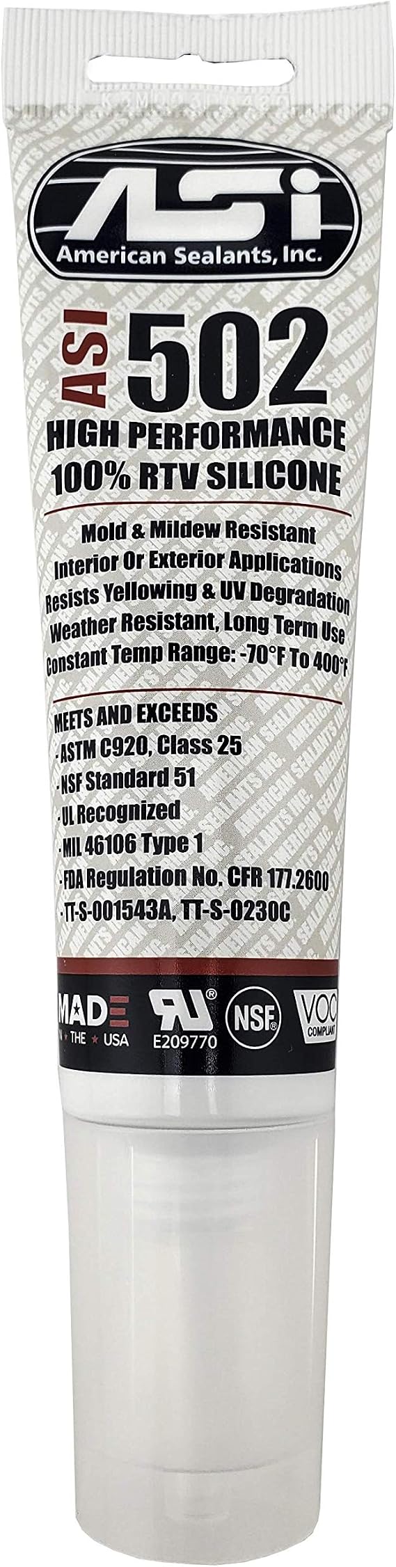 Silicone Sealant 100% RTV - 2.8 oz Squeeze Tube -Clear-