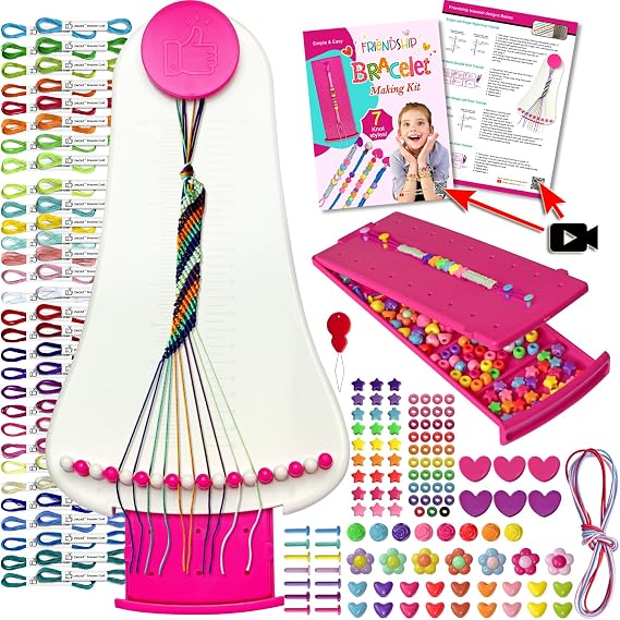 Friendship Bracelet Making Kit toys ,ages for 8 9 10 11 12 Year Old Girls, Kids Travel Activity Set,diy kit,Arts and Crafts Bracelets String Maker Kit ,Great Christmas Birthday Gifts (rosered-white)