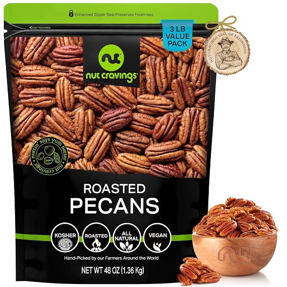 NUT CRAVINGS - Pecans Halves, Roasted & Unsalted, No Shell (48oz - 3 LB)
