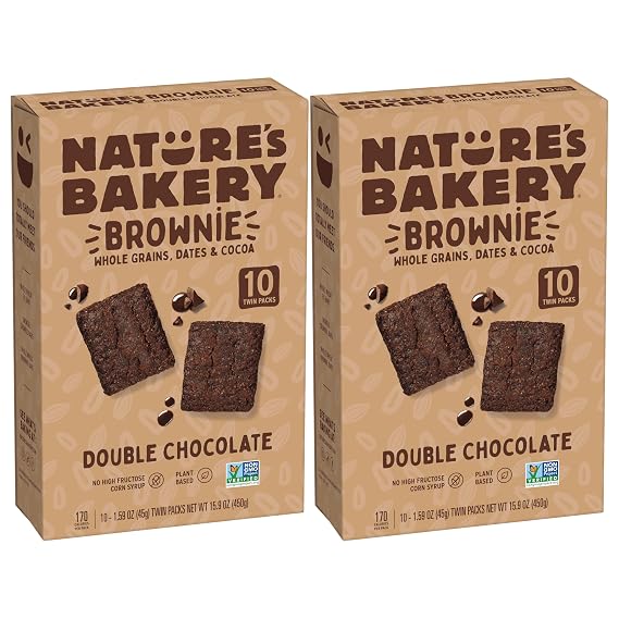 Nature's Bakery Double Chocolate Brownie, Twin Packs, 1.59 oz, 20 Count