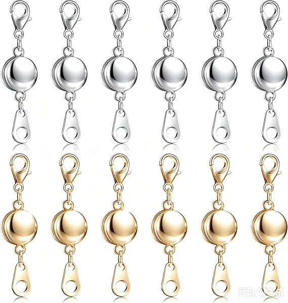 Hicarer 12 Pcs Magnetic Necklace Clasp Round Ends, Gold, Silver