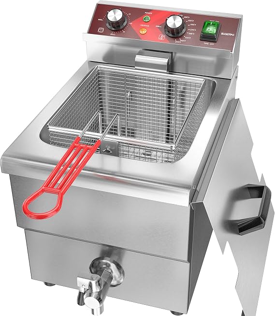 EGGKITPO Deep Fryer 12L Large Electric Fryer with Oil Drain and Timer Deep Fryer with Basket and Lid Stainless Steel Countertop fryer Commercial Fryer for Restaurant and Home Kitchen 120V 1750W