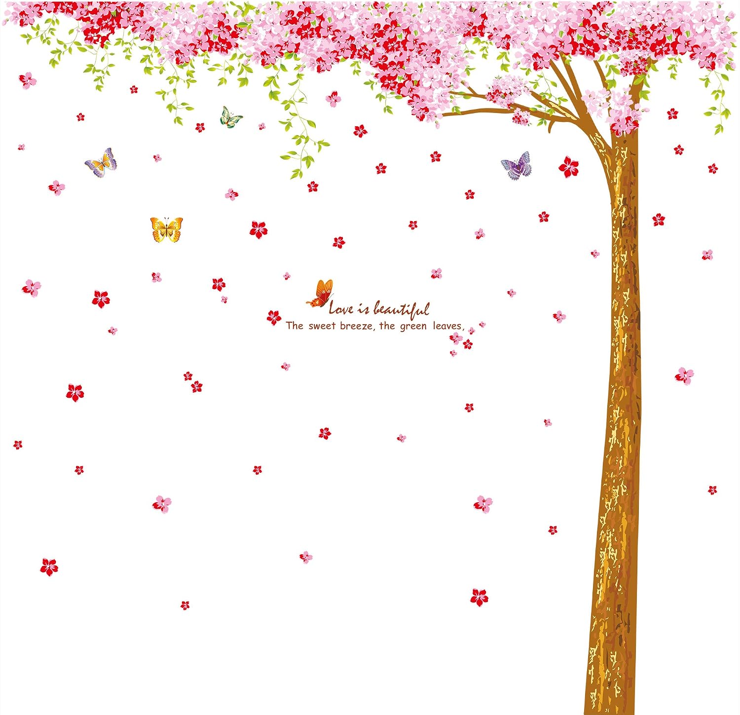 Amaonm Giant Huge Size Removable Pink Red Romantic Cherry Blossom Tree Wall Decal DIY PVC Butterfly Wall Decorations Art Decor Stickers Murals Wallpaper for Nursery Room Living Room Wall Corner