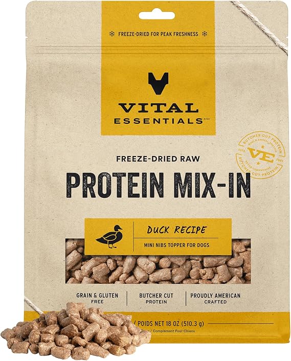 Vital Essentials Freeze Dried Dog Food Topper, Duck Soft Mini Nibs, 18 oz