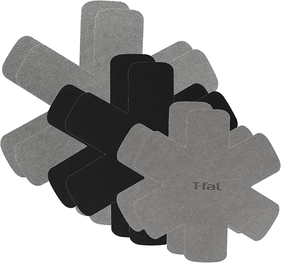 T-fal Premium Pot, Pan Cookware Protectors (6-Pack) for Stacking & Kitchen Organization, 14", 16" 18" Black and Gray