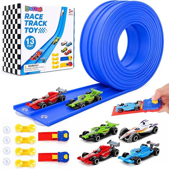 Flexible Race Track Set for Kids: Flex Race Track with 4 Car and 2 Thruster