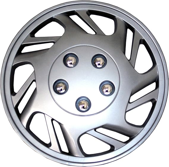WC1P-15-9126-S - Pack of 1 Hubcap (1 Piece) - 15-Inches Style Snap-On (Pop-On) Type Metallic Silver Wheel Covers Hub-caps