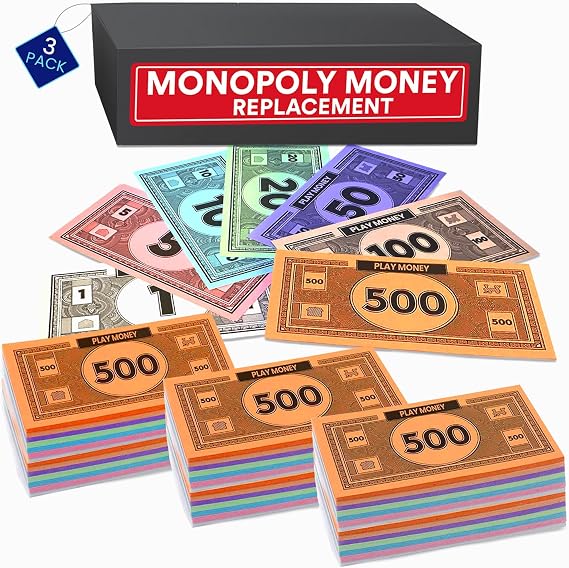 Play Money Compatible for Monoply Money 60 Each Bill Denomination, Mixed Colors: $1, $5, $10, $20, $50, $100, and $500 (3 Set)