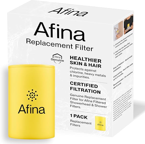 Afina Replacement Filter for Filtered Shower Head, Hard Water - 1 Pack | KDF-55 & calcium sulfite shower filter reduces chlorine for softer skin & healthier hair. Replace every 2 months, Easy swap
