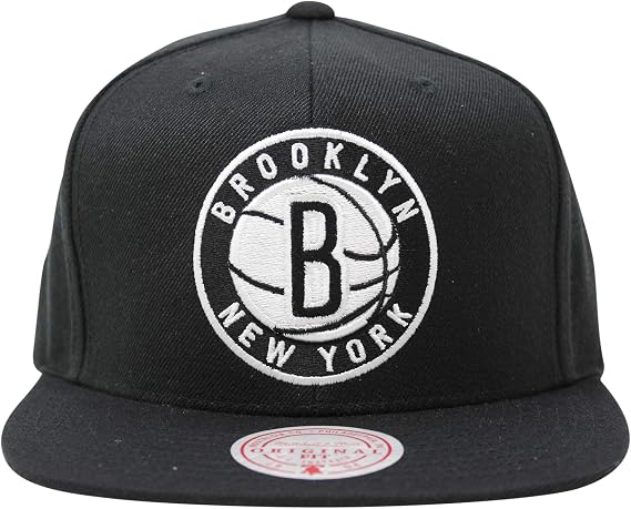 Mitchell & Ness Brooklyn Nets Snapback Hat for Men - Black/White/Grey Bottom - Basketball Cap for Men