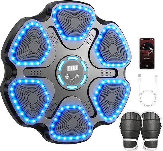 Music Boxing Machine for Kids Adults, Smart Interactive Music Punching Machine with Gloves 11 Modes 9 Speeds Wall Mounted Electronic Boxing Punching Pad for Reaction Training Home Fitness Room Game