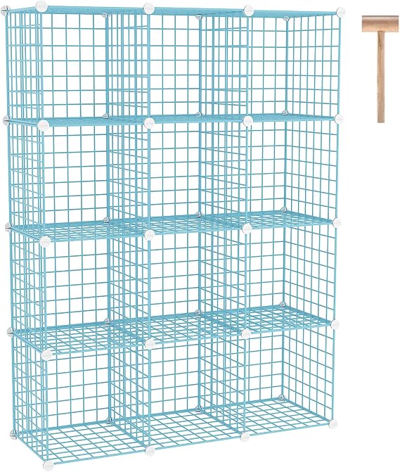 C&AHOME Wire Cube Storage, 12 - Cube Organizer Metal C Grids, Closet, Blue