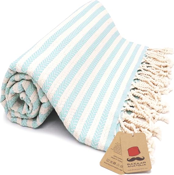 Bazaar Anatolia Turkish Beach Towel, 100% Cotton, 71x39 in, Arpa Mint