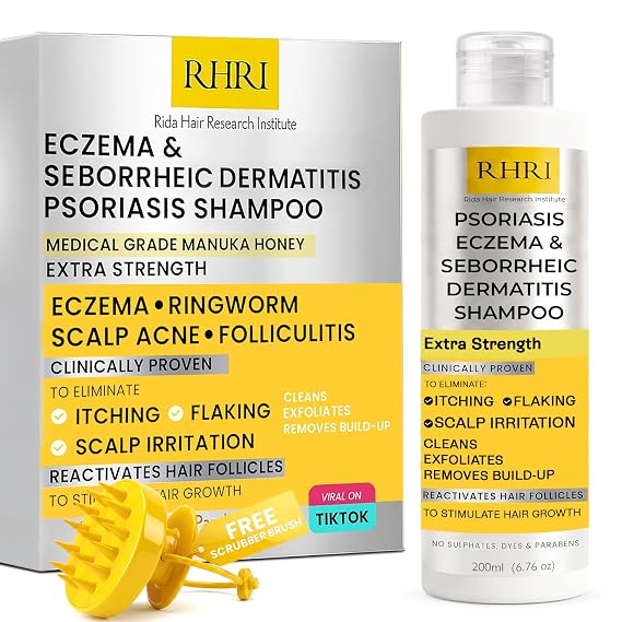 RHRI Psoriasis Shampoo Itchy Scalp Treatment for Seborrheic Dermatitis | Itchy Scalp Treatment with Manuka Honey, for Eczema, Seborrheic Dermatitis, Ringworm & Folliculitis Scalp Treatment